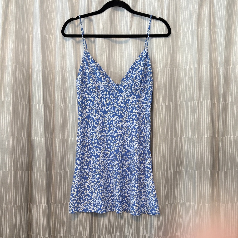 Zara Blue and White Floral Mini Slip Dress Size Medium
